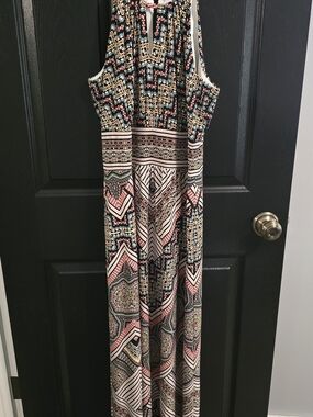 Bohemian Maxi Dress in Black, Pink, Cream Print Petite